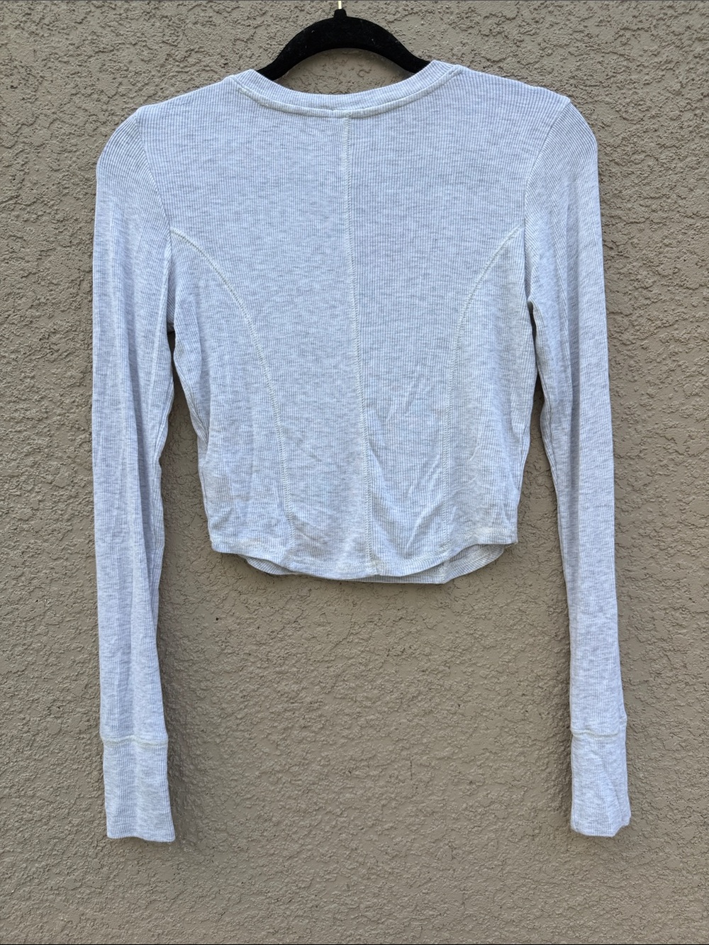 Garage Light Gray Ribbed Long-Sleeve Henley Crop Top - Picture 2 of 8